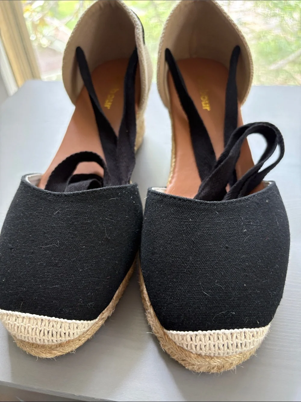 Barbour Black Espadrille Tie-Ankle Flats-never used! Size 6